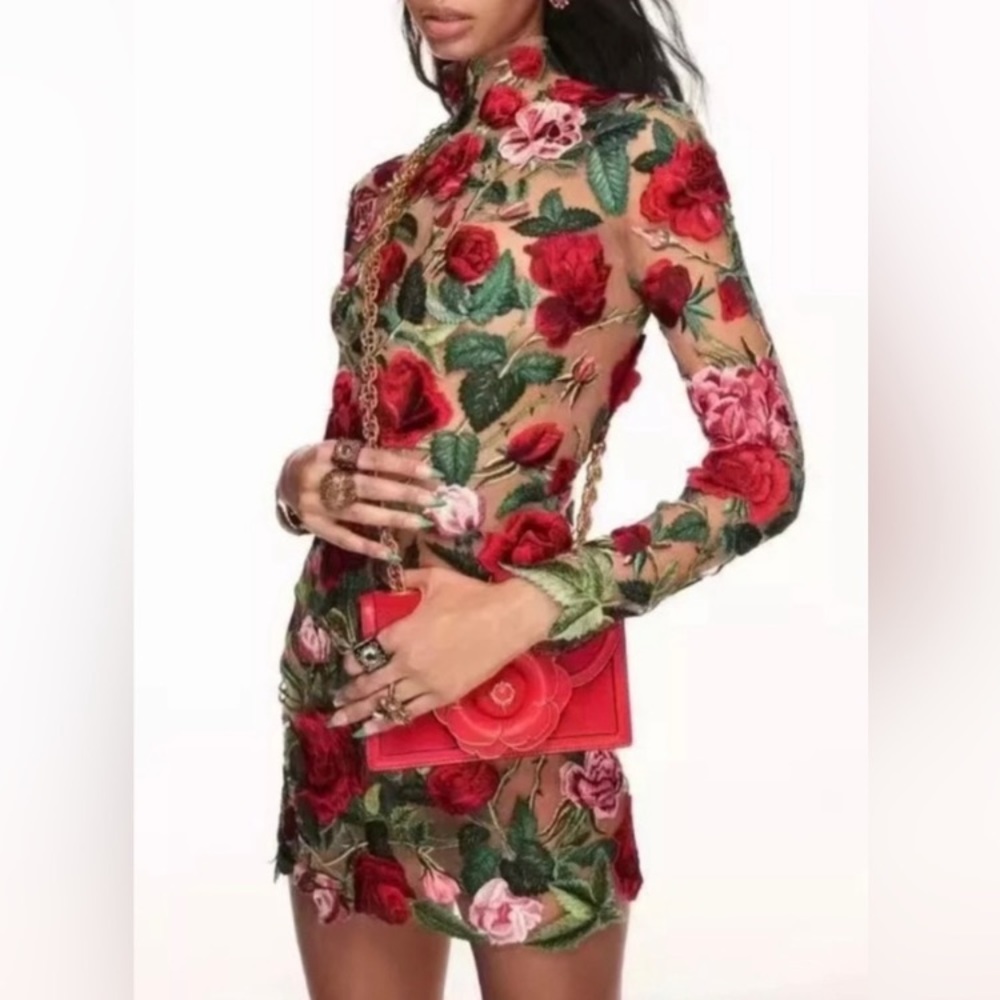 Embroidered Floral Mini Dress